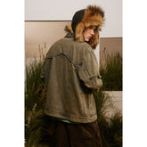 Unisex Jacket Vintage 3D Cutting Washed Denim Jacket Men and Women Baggy Coat